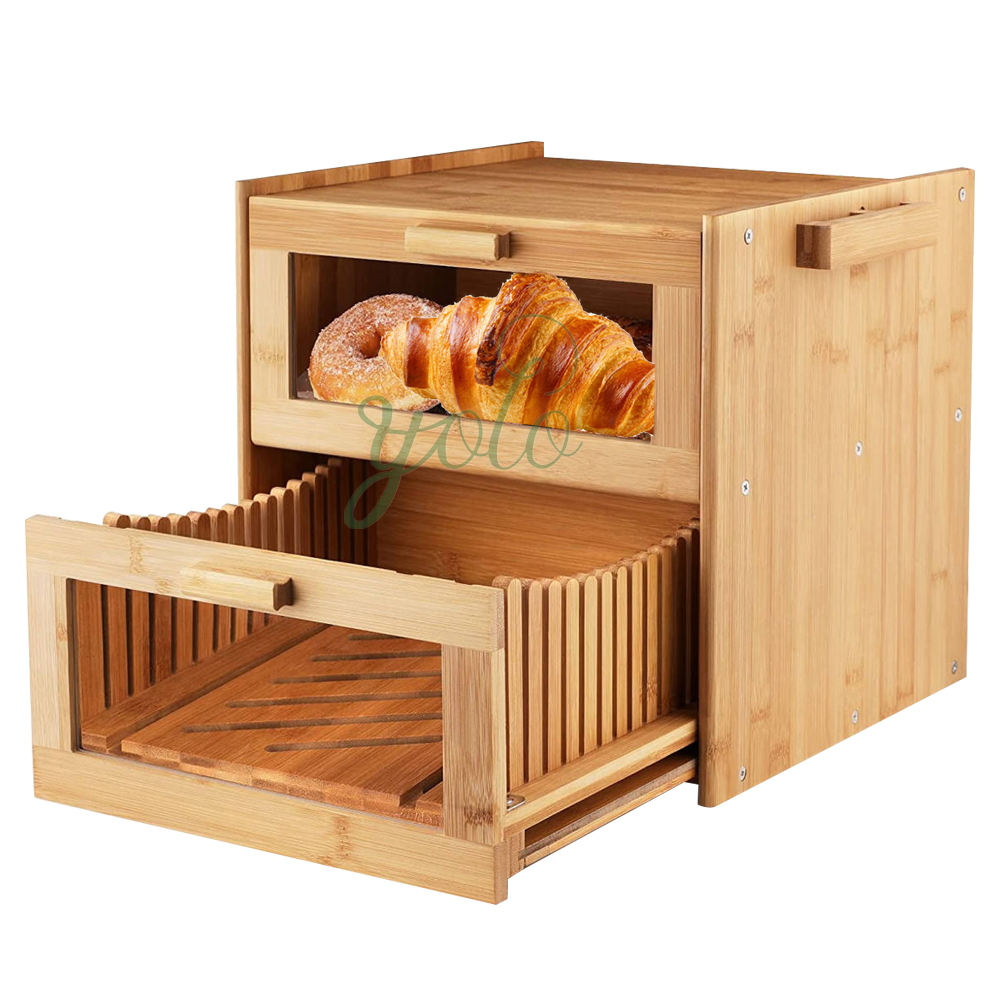 2 Layers Black Bamboo Bread Box