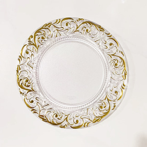 Assiettes de présentation en plastique transparent de haute qualité avec bordure en relief de style florentin doré 13 "plateaux de service décoratifs ronds - Product Image 5