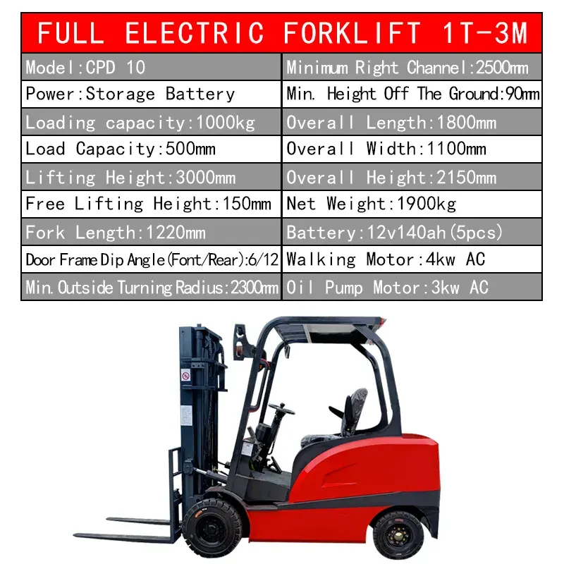 Carrello elevatore a forcale a quattro ruote grandi completamente elettrico da 3 tonnellate di buona qualità che solleva un carrello elevatore fino a 3m