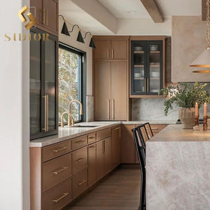 Juego de armario de cocina personalizado estilo granja, muebles de cocina de isla, tablero multicapa de madera contrachapada, armario de cocina de madera - Product Image 1