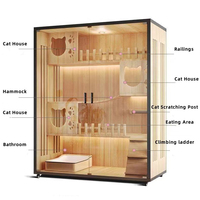 Villa de luxe moderne pour chat avec roues, porte en verre trempé, construction en bois et verre, grande maison pour chat personnalisable