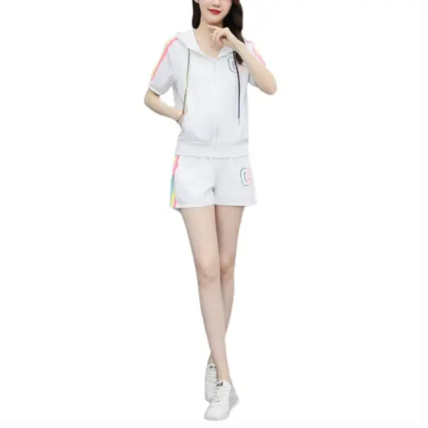 Summer women's popular Fashion Letter sports Hooded Short sleeve top and Shorts set