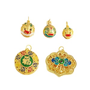 Pendentif émaillé chinois traditionnel, technique de goutte d'huile, 28x27.5mm, Ruyi Fu, or, matériau pour accessoires de bijoux DIY - Product Image 4