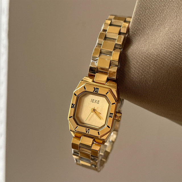 IEKE Women's Luxury Quartz Watch Middle Ancient Style Golden Steel Band High Color Value Niche Square Quartz Watch