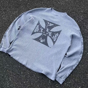T-shirt Oversize da Uomo in Tessuto Waffle Lavato con Acido, Stampa Personalizzata, Polsini a Costine, Design Boxy, <span class=keywords><strong>Maniche</strong></span> <span class=keywords><strong>Lunghe</strong></span>, 300gsm, Termico - Product Image 1