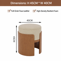 Ensemble de table basse et tabouret rond en similicuir personnalisé avec plateau en contreplaqué placage bois pour bar et salon