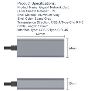 1000M Type C vers RJ45 Lan Adaptateur Carte Réseau <span class=keywords><strong>Ethernet</strong></span> Adaptateur 1000Mbps Câble pour MacBook PC Windows XP 7 8 10 LUX - Product Image 2