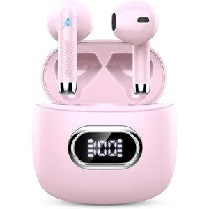 Wireless earbuds touch control cvc8.0 hd mic headphones bluetooth 5.3 wireless earphones with led display headphones pink