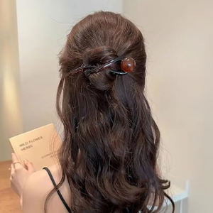 Pince à cheveux torsadée en plastique de style chinois de 11 cm avec perles |   Pinces à cheveux torsadées effet gel brillant mat pour femmes aux cheveux épais, idéales pour les fêtes - Product Image 5