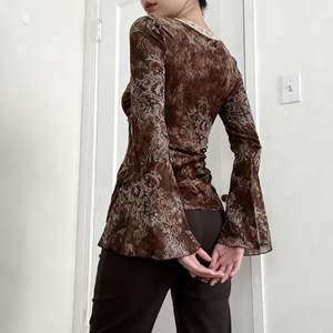 เสื้อท่อนบนสำหรับผู้หญิง ผ้าวิสโคส โพลีเอสเตอร์ แขนบาน แต่งลูกไม้ เสื้อถักเนื้อนุ่ม ความหนาปานกลาง ลายพิมพ์ - Product Image 1