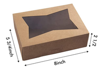 Cajas para Pasteles, Galletas y Donuts Reciclables de Color Marrón de 8*5.75*2.5 Pulgadas con Ventana, Recubrimiento UV, Laminado Mate y Grabado en Relieve para Uso en Panaderías