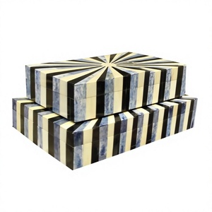 Premium Design Rectangular Stackable Resin Inlay Mdf Storage Boxes with Striped Design for Living Room Organization - Product Image 1