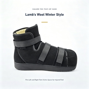 Zapatillas ortopédicas <span class=keywords><strong>de</strong></span> invierno cálidas <span class=keywords><strong>de</strong></span> pana negra con puntera cuadrada y lana <span class=keywords><strong>de</strong></span> cordero para rehabilitación postoperatoria <span class=keywords><strong>de</strong></span> pies hinchados o lesionados - Product Image 1