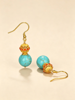 Boucles d'oreilles élégantes en argent sterling 925 plaqué or avec perles d'eau douce et turquoise, style filigrane, pour mariage et soirée, vente en gros