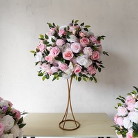 MSFAME Centre de table de mariage moderne de luxe de haute qualité en soie, décoration de fête, boules de fleurs artificielles blanches et roses