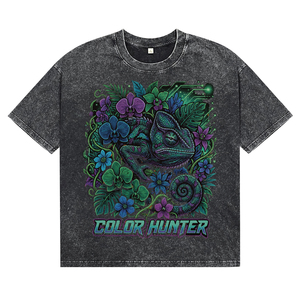<b>Men's</b> Custom Chameleon Floral Print Cotton Outdoor Street T-Shirt Acid Wash Garment Dye Short Sleeve O-Neck Tees Hot Supplier - Product Image 1