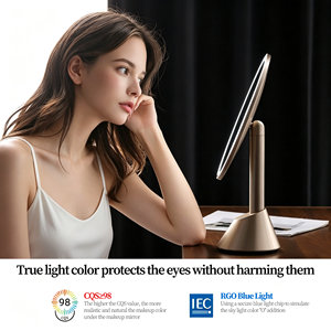 <span class=keywords><strong>Espejo</strong></span> de Maquillaje Redondo Inteligente de Metal <span class=keywords><strong>con</strong></span> LED Recargable por USB, 3 Colores de Iluminación, <span class=keywords><strong>Espejo</strong></span> de Mesa, OEM ODM, Venta al por Mayor para Hoteles - Product Image 6