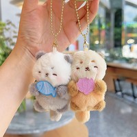 Porte-clés en peluche magnétique assorti, motif chat et ours en peluche mignons, avec autocollant mignon, petit animal, pendentif pour sac à dos d'enfant