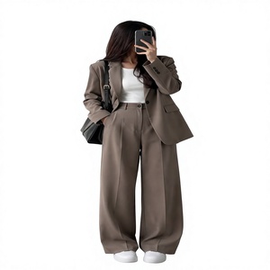 women casual <b>blazers</b> _ formal and informal every day wear 3 piece suit <b>set</b> with wide leg pant long sleeves looks classic elegant - Product Image 1