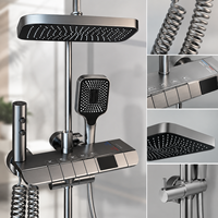 Robinet mural moderne gris bronze avec affichage numérique de la température et fonction pluie pour système de douche en acier inoxydable