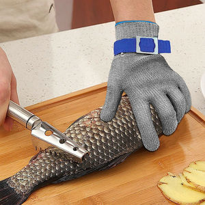 Gants anti-coupure à cinq doigts en acier inoxydable, doublure en acier à double trempage, pour l'<span class=keywords><strong>abattage</strong></span> des poissons, utilisation en cuisine, <span class=keywords><strong>tronçonneuse</strong></span> - Product Image 4