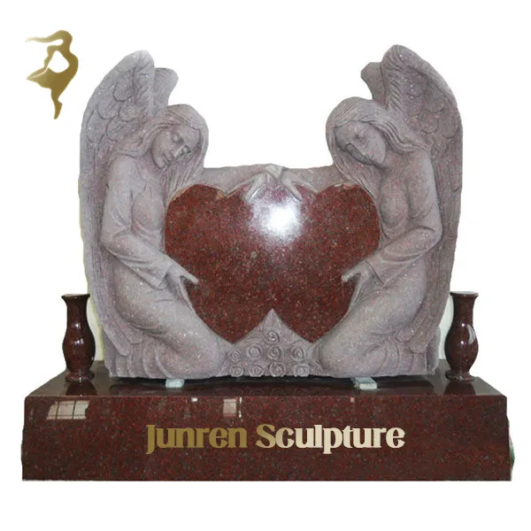 Оптовая продажа, индийский красный гранитный надгробный камень/Памятник с сердцем ангела