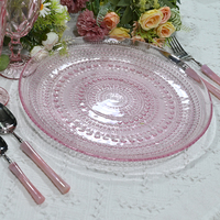 Assiettes de présentation rondes en verre rose cristal de 13 pouces, style vintage, à pois en relief, décoratives, pour mariages, hôtels et fêtes, vente en gros