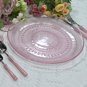 Assiettes de présentation rondes en verre <span class=keywords><strong>rose</strong></span> cristal de 13 pouces, style vintage, à pois en relief, décoratives, pour mariages, hôtels et fêtes, vente en gros - Product Image 5