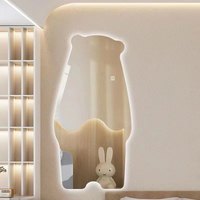 Miroir LED pleine longueur HD lumineux, design mignon en forme de petit ours, sur pied ou mural, idéal pour salon et magasin de vêtements