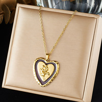 Collier Cœur Rose Éternelle en Acier Inoxydable Plaqué Or 18K avec Pendentif Émaillé, Anti-ternissement, Étanche, Bijou Floral Romantique, Cadeau