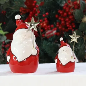 Liontin hadiah liburan dekorasi meja Natal keramik Gnome Figure Santa Claus