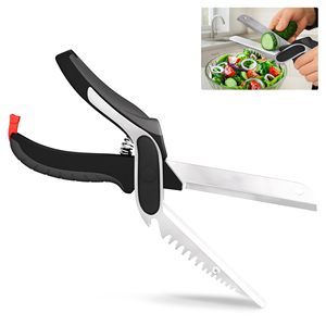 Ciseaux <span class=keywords><strong>de</strong></span> cuisine 2 en 1 pour aliments, acier inoxydable, 9,5 pouces, couteau à tomates, hache les légumes, les fruits, le fromage, la viande en quelques secondes - Product Image 1