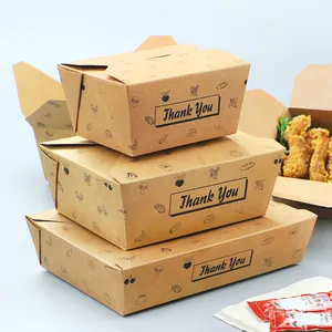 Boîte d'emballage alimentaire à emporter biodégradable avec logo imprimé personnalisé hamburger poulet frit pop-corn en papier kraft