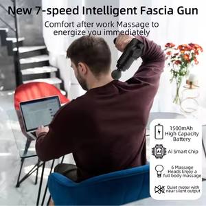 Pistola de masaje de tejido profundo recargable al por mayor masajeador corporal de nuevo diseño pantalla LCD 6 cabezales de masaje control de velocidad miofascial - Product Image 2