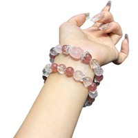 Bracelet DIY en cristal blanc naturel, design original de niche, avec tête de chat Mo Fen et cristal de fraise