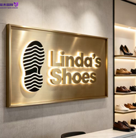 Enseigne murale personnalisée en acrylique et acier inoxydable avec halo lumineux 3D LED, étanche IP65, pour intérieur/extérieur, pour les devantures de magasins et les centres commerciaux