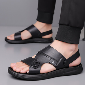 Sandales à semelles épaisses pour hommes, chaussures de plage à semelle souple, pantoufles décontractées en cuir, sandales plates antidérapantes pour jeunes de 18 à 40 ans - Product Image 3