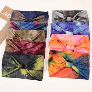 Sport Polyester Boho Tie Dye Yoga Haarbanden Afrikaanse Hoofd Wraps Band Twist Elastische Tulband Brede Knoop Hoofdband