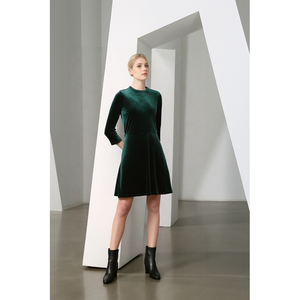 green emerald velvet dress Dark Green Velvet Midi Fit-And-Flare Dress With Sewn-On Stone Embellis