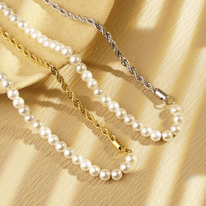 <span class=keywords><strong>Collar</strong></span> de <span class=keywords><strong>Cadena</strong></span> de Media Perla y Media Cuerda, Estilo Hip Hop, <span class=keywords><strong>Collar</strong></span> Individual de Acero Inoxidable 316, Joyería Impermeable y Resistente al Sudor - Product Image 6