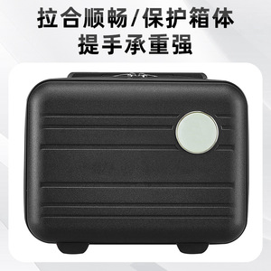 Portable Carry-<b>on</b> <b>Suitcase</b> 20-35L Zipper Closure Swivel <b>Wheels</b> For Leisure Travel Black Cosmetic Bag Case - Product Image 3