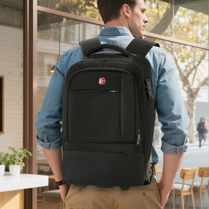 Laptop <b>Backpack</b> With Wheels 17.3 Inch <b>Computer</b> Compartment Water Resistant For Business Travel Unisex Black - Product Image 4