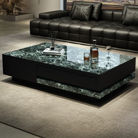 Table basse BTCT028 avec rangement pour salon, garantie qualité 3 ans, design minimaliste, plateau en marbre de luxe, structure en bois
