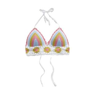 Haut de bikini sexy tricoté à la main sur mesure, style brésilien en crochet, avec pompon arc-en-ciel, maillot de bain 2 pièces - Product Image 5