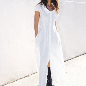 เดรสผ้าลินินคุณภาพสูงสำหรับผู้หญิง คอปกเสื้อเชิ้ต สไตล์ลำลอง เรียบหรู ทรงเข้ารูป ยาวแบบแม็กซี่ เหมาะสำหรับใส่ในโอกาสทางการ - Product Image 1