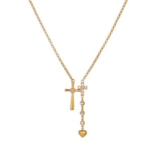 สร้อยคอสแตนเลสดีไซน์พิเศษ ประดับด้วยไม้กางเขนคู่และรูปหัวใจ ดีไซน์หรูหราและสง่างาม - Product Image 6