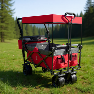 Carrito Plegable con Ruedas Todoterreno Rojas, Manijas de Freno Ajustables, para Camping y Uso en Exteriores - Product Image 2