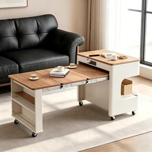 Vintage-style Coffee <b>Table</b> Solid Wood Home Use <b>Small</b> Living Rooms Multifunctional Adjustable Height Extendable Foldable - Product Image 2
