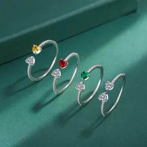 Cute Girls Enamel Jewelry 925 Sterling Silver Heart Shape Enamel Rings Silver Jewelry For Women