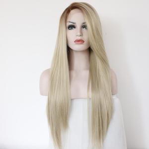 Perruque longue en dentelle synthétique ombrée | <span class=keywords><strong>Dégradé</strong></span> <span class=keywords><strong>blond</strong></span> doré avec effet d'ombre <span class=keywords><strong>de</strong></span> racine | Fibres respectueuses <span class=keywords><strong>de</strong></span> la chaleur pour les mariages <span class=keywords><strong>de</strong></span> plage - Product Image 1